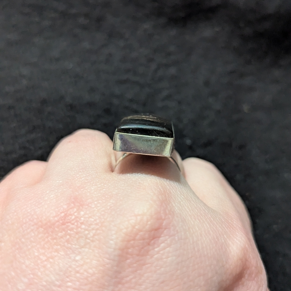 Silver Plated Rectangular Black Brown Pyrite Gems… - image 2